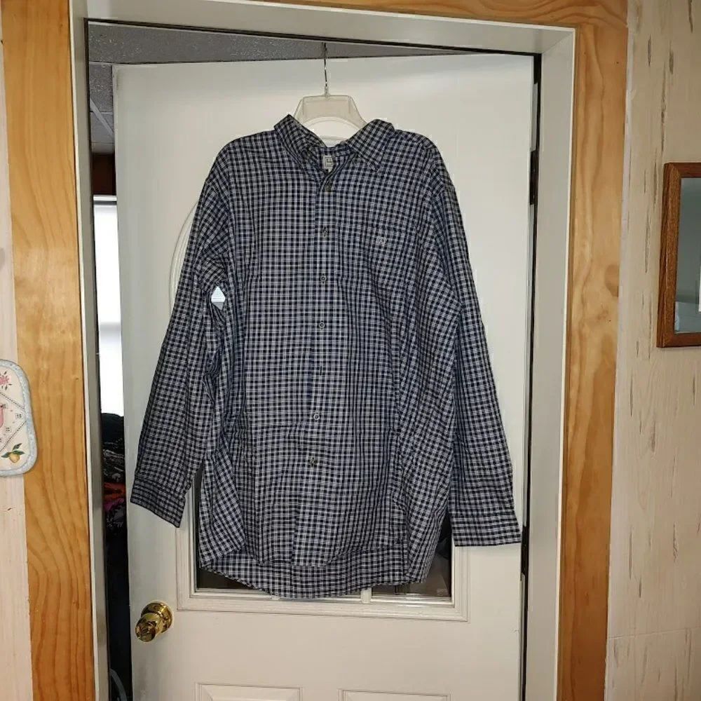 L.L. Bean Blue Checked Long Sleeved Button Down Shirt Size Men's XL Tall